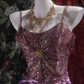 Vintage Purple Beaded Mermaid Evening Gown Tiered Ruffle Lace Prom Dress DP8342