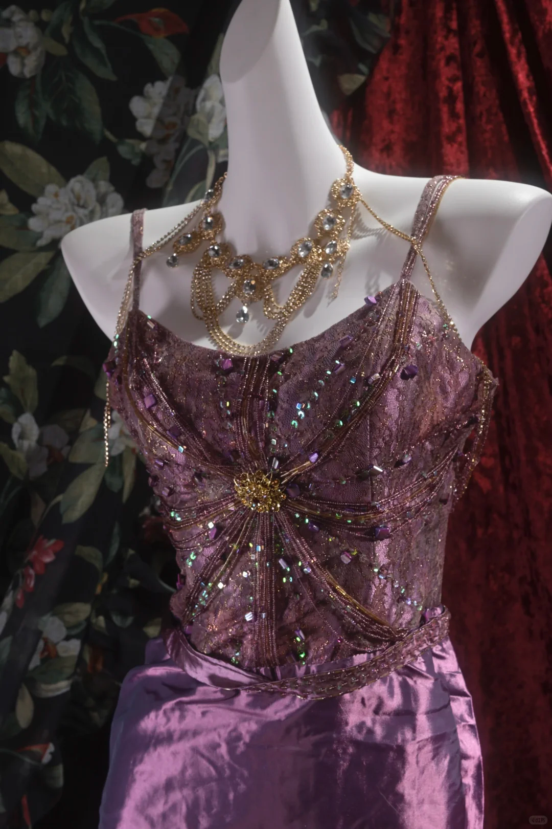 Vintage Purple Beaded Mermaid Evening Gown Tiered Ruffle Lace Prom Dress DP8342