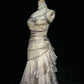 Vintage Silvery A-Line Prom Dress Long Ruffle Evening Dress Spaghetti Strap Tiered Formal Dress, DP6582