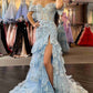 Vintage Off-the-Shoulder Mermaid Evening Gown Sequin Lace Ruffle Formal Train Prom Dress DP7590
