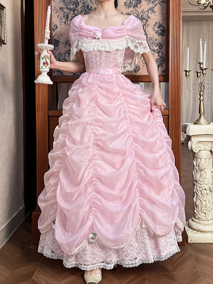 Vintage-Ballkleid für Sweet 16 Quinceañera mit gerafftem Organza-Spitzenbesatz DP7940