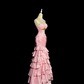 Vintage Pink Satin Sweetheart Neckline Beaded Mermaid Ruffled Tiered Evening Gown DP7353