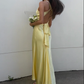 Yellow V Neck Backless Elegant Party Dress Wedding Guest Dress, DP2861