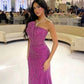 Vintage Fuchsia Glittering Sequin Prom Dress Mermaid Evening Gown Strapless Party Dress Long Formal Dress DP6887