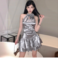 Cute Satin Halter-neck A-Line Short Summer Dresses Party Dress Homecoming Dress DP6350