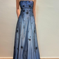 Elegant Blue Spaghetti Straps A-Line Vintage Long Party Dress, DP3990