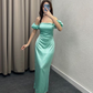 Elegant Wine Red Sheath Satin Long Party Dress Wedding Guest Dress, DP3762