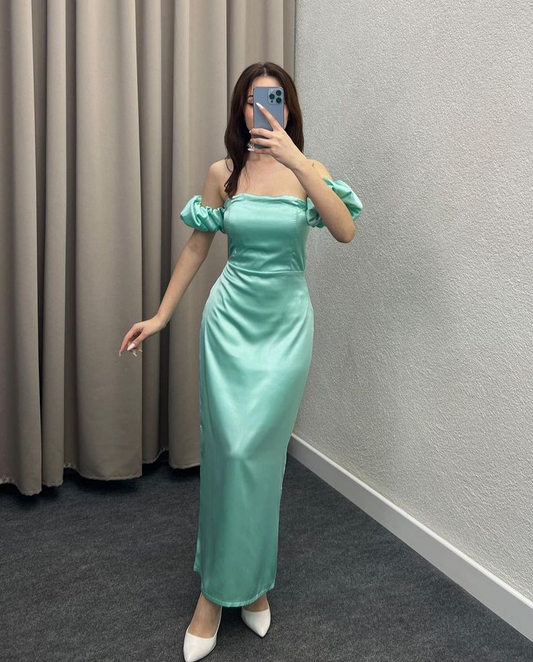 Elegant Wine Red Sheath Satin Long Party Dress Wedding Guest Dress, DP3762