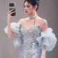 Elegant Shiny Sequin Off-the-shoulder Mermaid Long Prom Dress Party Dress Evening Dress DP6464