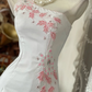 Vintage White One-Shoulder Sheath Evening Gown Pink Floral Embroidery Prom Dress DP8336