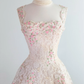 Retro Pink Floral Exquisite Embroidery Design A-Line Short Homecoming Dress Party Dress DP6216