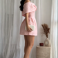 Vintage Pink Off-the-Shoulder Bow A-Line Homecoming Dress DP8537
