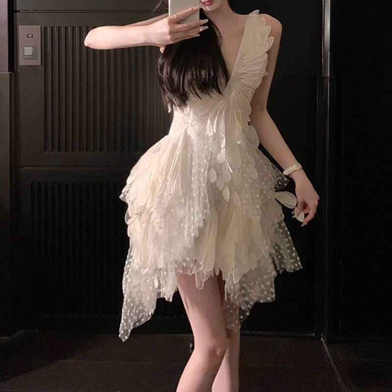 Vintage White Lace V-neck A-line Tulle Short Party Dress Homecoming Dresses, DP5973
