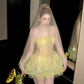 Fashion Yellow Sequined Strapless A-Line Veil Design Tulle Party Dress Homecoming Dress DP6246