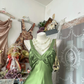 Vintage Green Satin V-Neck Mermaid Evening Gown Beaded Straps Prom Dress DP8333