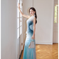 Chic Ombre Blue One-Shoulder Sequin Evening Gown Tulle Mermaid Prom Dress DP7969
