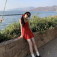 Vintage Red A-Line Tiered Homecoming Dress Party Dress Cocktail Dress DP6707