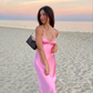 Pink Spaghetti Straps Satin Long Party Dress Wedding Guest Dress, DP3385