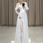 White Off Shoulder A-Line Lace Satin Wedding Dress Birthday Gown, DP4343