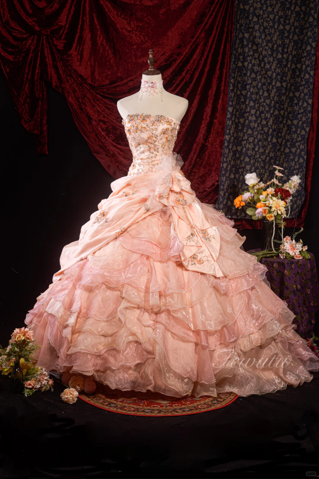 Gorgeous Pink Strapless Beaded Embroidery Satin Sweet 16 Quinceanera Ball Gown  DP7418