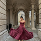 Burgundy Spaghetti Straps A-Line Long Party Dress Birthday Outfits, DP3334