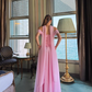 Vintage Off-the-Shoulder Satin & Chiffon Prom Dress Draped Neck Scarf Evening Gown DP8144