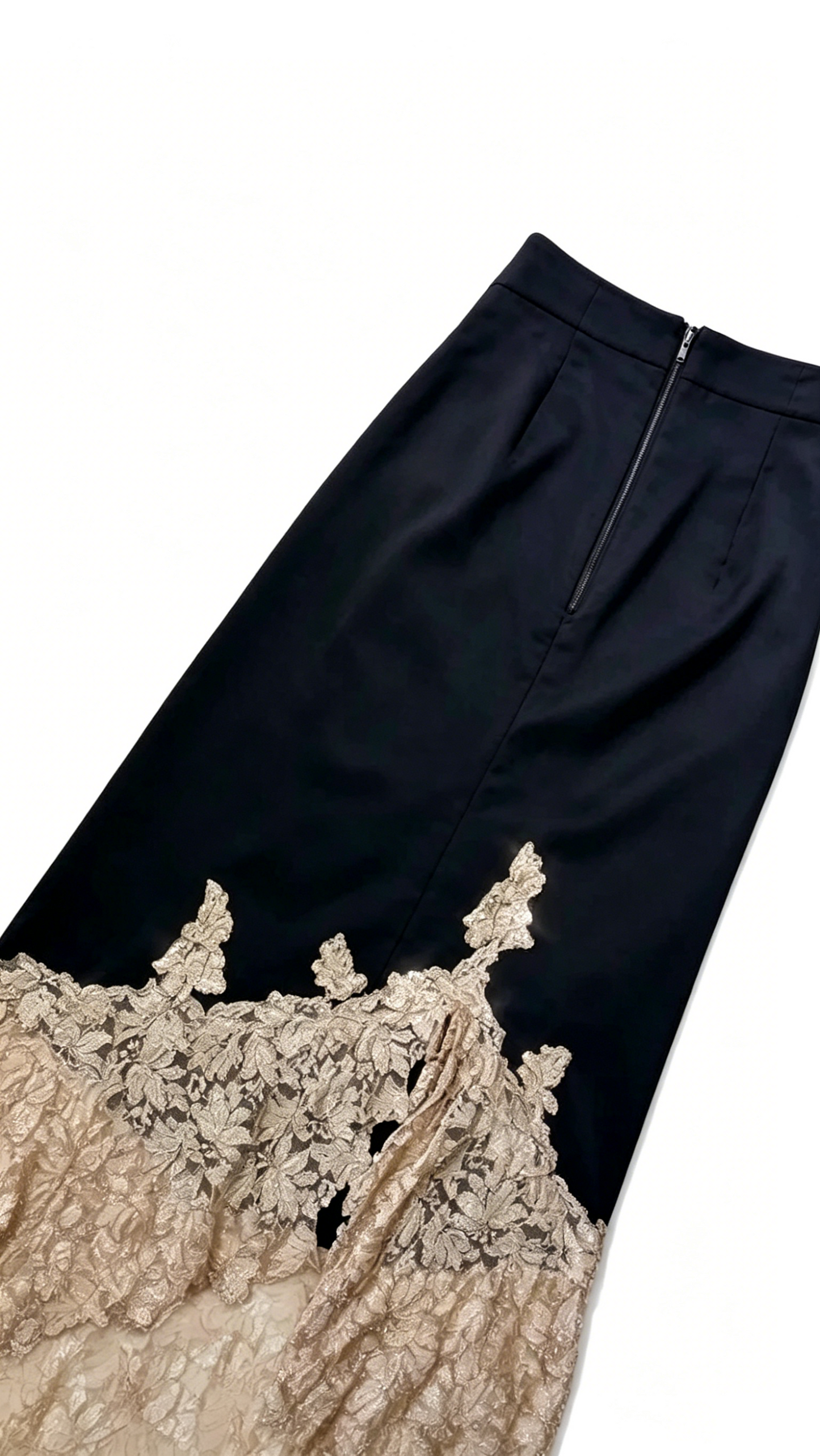 Black Satin Champagne Glitter Lace Two Piece Spaghetti Strap Corset Top Mermaid Evening Gown DP3161