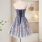 Retro Blue Sequin Strapless Design A-line Tulle Party Dress Homecoming Dress DP6062