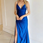 Elegant V-Neck Satin Mermaid Prom Dress with Slit Formal Evening Gown for Wedding Guest DP1290