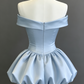 Vinatge Light Blue Satin Off-the-Shoulder Mini Bubble Puff A-Line Homecoming Dress DP8752