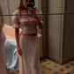 Vintage Pink Glittering Sequin Prom Dress Sheath Two-piece Evening Gown Short-sleeved Party Dress Long Formal Dress DP6894