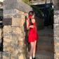 Vintage Red A-Line Tiered Homecoming Dress Party Dress Cocktail Dress DP6707