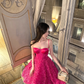 Robe de soirée trapèze vintage rose vif, décolleté en cœur, robe de cocktail courte, DP6618