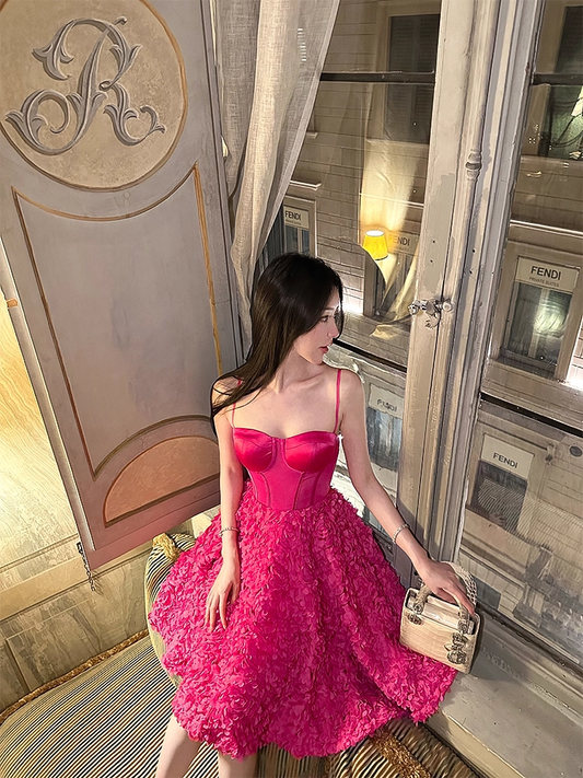 Vintage Hot Pink A-Line Homecoming Dress Sweetheart Party Dress Short Cocktail Dress, DP6618
