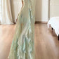 Vintage Mint Green Ombre Chiffon Maxi Prom Dress Ruffled Sweetheart Evening Gown DP8279