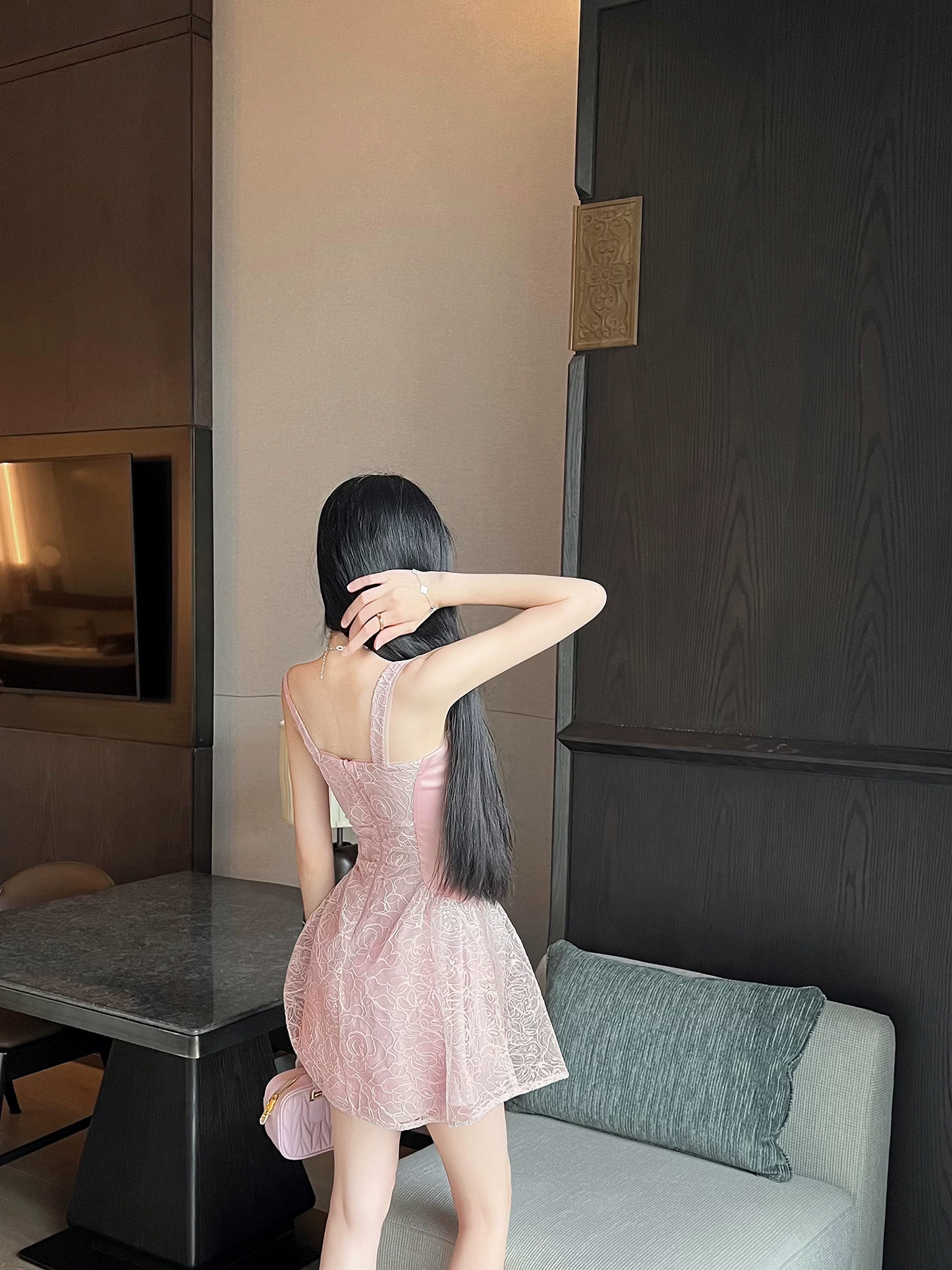Elegant Pink 3D Floral Lace Sleeveless A‑Line Homecoming Dress DP8814