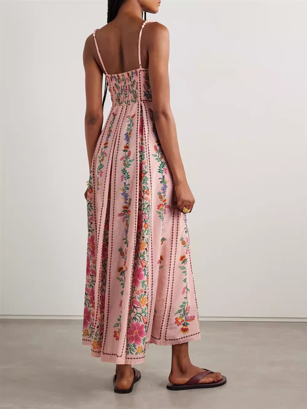 Gorgeous Pink Floral Embroidered Beaded Spaghetti Strap Sweetheart Maxi Prom Dress DP8235