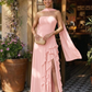 Elegant Strapless Ruffled Slit Sheath Shoulder Sash Prom Dress DP8452