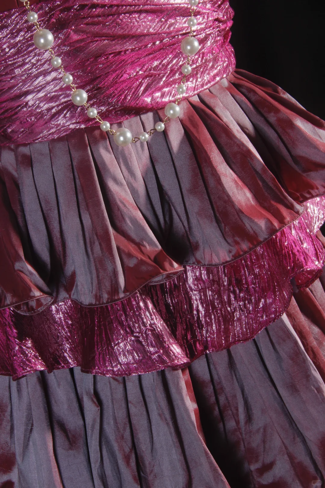 Vintage Fuchsia Strapless Satin Tiered Ruffles A-Line Evening Gown DP7382