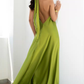 Glamorous Satin Halter-Neck Loose Flowy Evening Gown O-Ring Detail Prom Dress DP8113