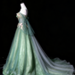 Dreamy Green Tulle 3D Floral Appliques Off-the-shoulder Sweet 15 Quinceanera Ball Gown DP7937