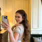 Glamorous Pale Yellow Beaded Corset Cap Sleeves Evening Gown DP8172
