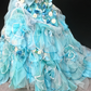 Robe de bal glamour turquoise sans bretelles, ornée d'appliqués floraux 3D et de volants en tulle, idéale pour les 16 ans (Quinceañera) DP7271