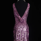 Glamorous Lavender Mermaid Sequin Beaded Sparkly V-Neck Sleeveless Formal Evening Gown DP7372