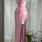 Glamorous Pink Butterfly Beaded Strappy Maxi High Slit Evening Dress Prom Dress DP8121