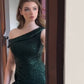 Green Off Shoulder Sequins Sheath Long Formal Party Dress with Split DP3836