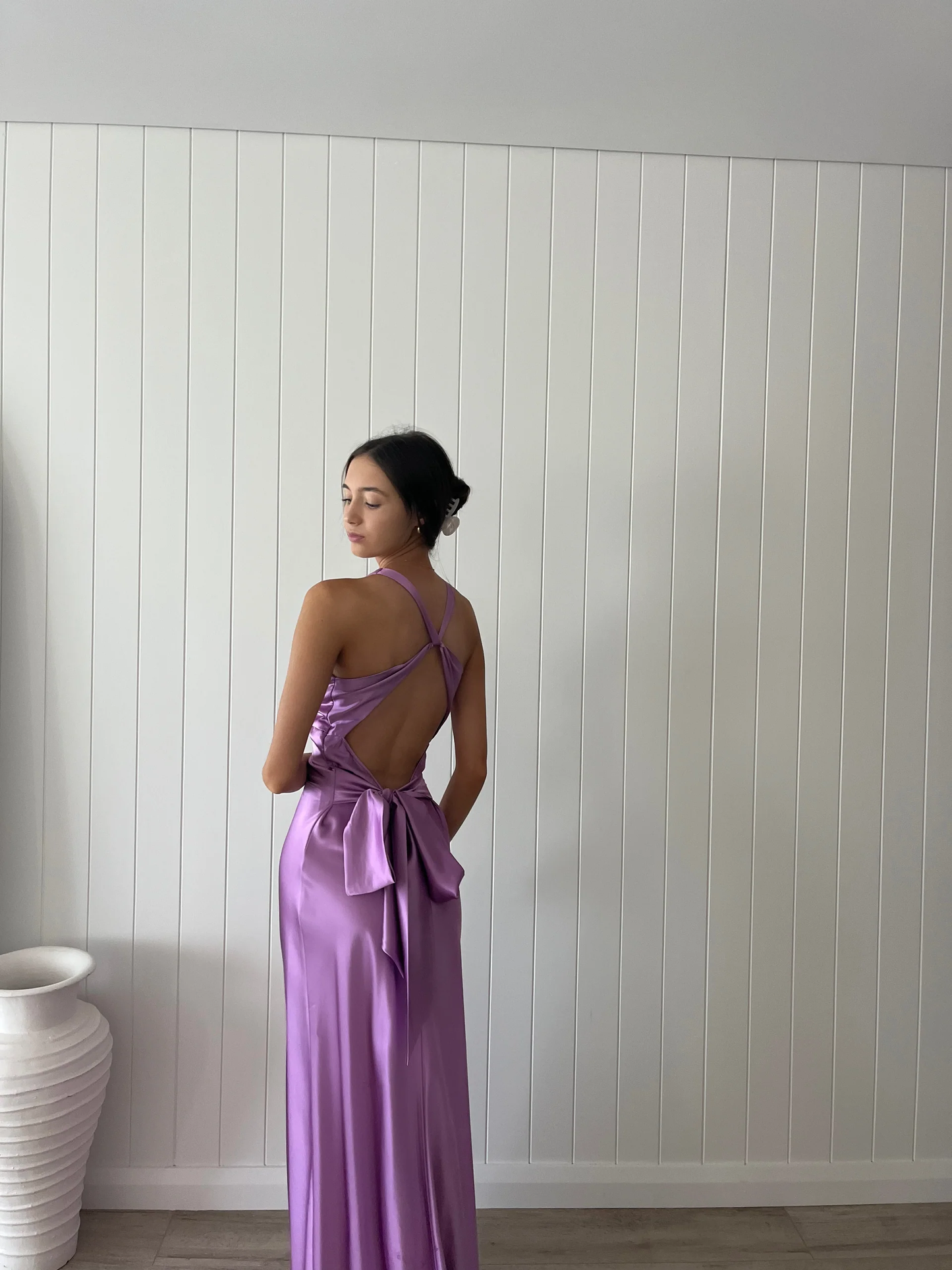 Yellow V Neck Backless Elegant Party Dress Wedding Guest Dress, DP2861