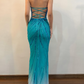 Blue Strapless Mermaid Sequins Vintage Long Party Dress, DP3987