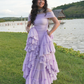 Elegant Lavender Off-the-Shoulder Tiered Tulle A-Line Prom Dress DP8457