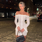 Vintage White Lace Off-the-shoulder Sheath Long-sleeved Short Summer Dresses Party Dress Homecoming Dress DP6394